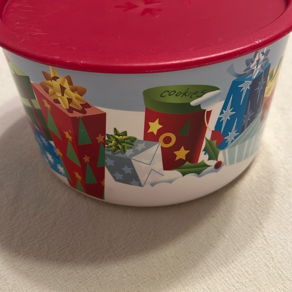VTG USA TUPPERWARE ONE-TOUCH COOKIE CANISTER CHRISTMAS GIFT 2710A-1 RED LID